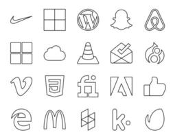 Paquete de 20 íconos de redes sociales que incluye adobe css vlc video drupal vector