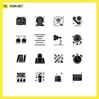 Pack of 16 Modern Solid Glyphs Signs and Symbols for Web Print Media such as cable contact tree communication travel Editable Vector Design Elements