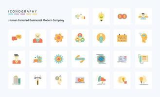 paquete de iconos de color plano de 25 negocios centrados en el ser humano y empresa moderna vector