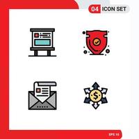 4 User Interface Filledline Flat Color Pack of modern Signs and Symbols of advertising verify marketing shield communication Editable Vector Design Elements