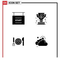 Mobile Interface Solid Glyph Set of 4 Pictograms of flag romantic start winner date Editable Vector Design Elements