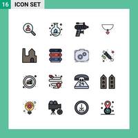 User Interface Pack of 16 Basic Flat Color Filled Lines of factory chimney gift science heart drilling Editable Creative Vector Design Elements