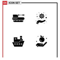 4 Universal Solid Glyphs Set for Web and Mobile Applications cannon steamboat panzer optimization vessel Editable Vector Design Elements
