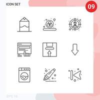 9 User Interface Outline Pack of modern Signs and Symbols of logistic delivery user box web Editable Vector Design Elements