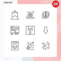 Paquete de 9 esquemas de interfaz de usuario de signos y símbolos modernos de elementos de diseño de vector editables web de cuadro de usuario de entrega logística