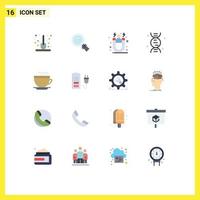 Pack of 16 creative Flat Colors of coffee science search research customer retention Editable Pack of Creative Vector Design Elements