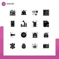 Pictogram Set of 16 Simple Solid Glyphs of mobile phone instrument door building Editable Vector Design Elements