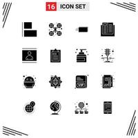 16 Universal Solid Glyphs Set for Web and Mobile Applications human learning business knowledge e Editable Vector Design Elements