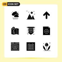 Universal Icon Symbols Group of 9 Modern Solid Glyphs of scary flag arrow hotel map Editable Vector Design Elements