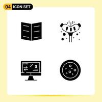 Mobile Interface Solid Glyph Set of 4 Pictograms of book income meat camping bacteria Editable Vector Design Elements