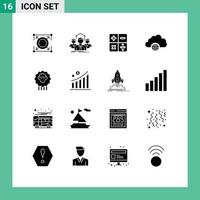 Modern Set of 16 Solid Glyphs and symbols such as mutton hub meeting globe network Editable Vector Design Elements