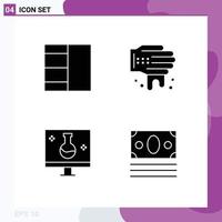 Set of 4 Vector Solid Glyphs on Grid for grid ecolab washing eco science money Editable Vector Design Elements