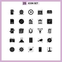 Set of 25 Vector Solid Glyphs on Grid for growth eye media book screen Editable Vector Design Elements