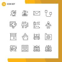 Group of 16 Modern Outlines Set for business gadget police devices computers Editable Vector Design Elements