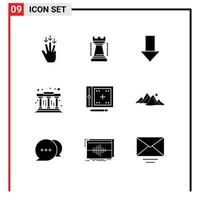 Modern Set of 9 Solid Glyphs Pictograph of development coding arrow learning museum Editable Vector Design Elements