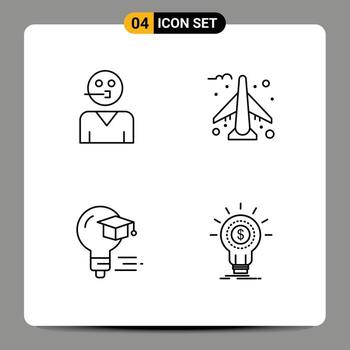 4 Universal Filledline Flat Colors Set for Web and Mobile Applications avatar cap support airport graduation Editable Vector Design Elements