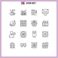 Set of 16 Modern UI Icons Symbols Signs for browser food love banana mail Editable Vector Design Elements