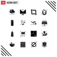 16 User Interface Solid Glyph Pack of modern Signs and Symbols of ruler design crop magnetic investment Editable Vector Design Elements