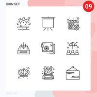 Pictogram Set of 9 Simple Outlines of computer parcel schedule delivery box Editable Vector Design Elements