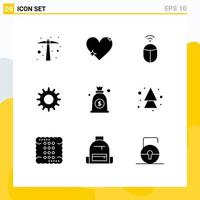 User Interface Pack of 9 Basic Solid Glyphs of bag dollar report setting cog Editable Vector Design Elements