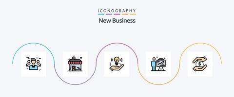 nueva línea de negocio llena de paquete de iconos planos 5 que incluye gráfico. cuadro. dinero. negocio. bulbo vector