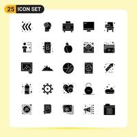 Modern Set of 25 Solid Glyphs Pictograph of education chair suitcase pc device Editable Vector Design Elements