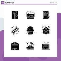 Pack of 9 Modern Solid Glyphs Signs and Symbols for Web Print Media such as service fireman old fire education Editable Vector Design Elements