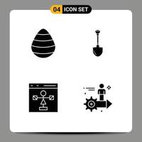 conjunto moderno de 4 glifos y símbolos sólidos, como el desarrollo de herramientas de resorte de codificación de Pascua, elementos de diseño vectorial editables vector