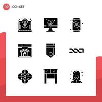 Solid Glyph Pack of 9 Universal Symbols of one badge drink design home Editable Vector Design Elements