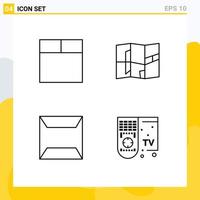 Set of 4 Modern UI Icons Symbols Signs for grid control map envelope tv Editable Vector Design Elements