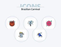 línea de carnaval brasileño lleno de icono paquete 5 diseño de icono. helado. crema. instrumento. floral. flor vector