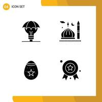 User Interface Pack of 4 Basic Solid Glyphs of proteced ideas islam idea moon decoration Editable Vector Design Elements