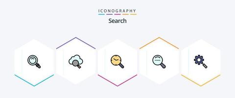 busque el paquete de iconos de 25 líneas completas que incluye la configuración. investigación. investigación. buscar. buscar vector