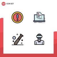 Modern Set of 4 Filledline Flat Colors and symbols such as about resume question laptop baseball Editable Vector Design Elements