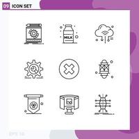 Pictogram Set of 9 Simple Outlines of configuration wheel internet cog cloud Editable Vector Design Elements