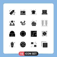 Pictogram Set of 16 Simple Solid Glyphs of partnership agreement sound waves arrow laptop Editable Vector Design Elements