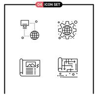 Set of 4 Commercial Filledline Flat Colors pack for internet paper monitor public sketch Editable Vector Design Elements