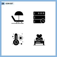 Pack of creative Solid Glyphs of beach bed database meter lover Editable Vector Design Elements