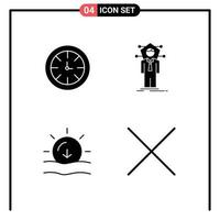 4 User Interface Solid Glyph Pack of modern Signs and Symbols of watch nature global human sunset Editable Vector Design Elements