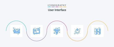 User Interface Blue 5 Icon Pack Including map. gps. funnel. switch. on vector