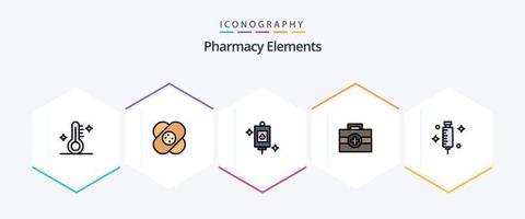 Pharmacy Elements 25 FilledLine icon pack including medical. doctor. bag. medical. hospital vector