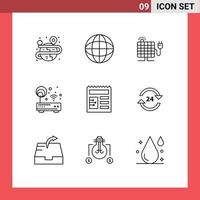 9 User Interface Outline Pack of modern Signs and Symbols of basic wifi solar router device Editable Vector Design Elements