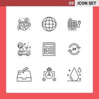 9 User Interface Outline Pack of modern Signs and Symbols of basic wifi solar router device Editable Vector Design Elements