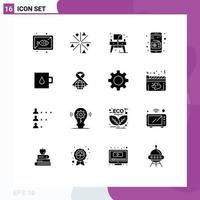 16 Thematic Vector Solid Glyphs and Editable Symbols of chamber radio works media table Editable Vector Design Elements