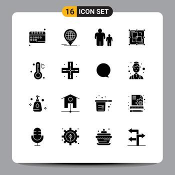 16 Thematic Vector Solid Glyphs and Editable Symbols of temperature intersect modern drawing parental control Editable Vector Design Elements