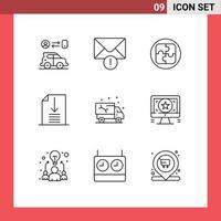 Set of 9 Vector Outlines on Grid for plumbing pipe plan car office Editable Vector Design Elements