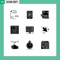 Pack of 9 Modern Solid Glyphs Signs and Symbols for Web Print Media such as computer drive mail disk file Editable Vector Design Elements