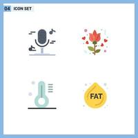 paquete de 4 signos y símbolos de iconos planos modernos para medios de impresión web, como elementos de diseño de vectores editables de dieta de temperatura de flor de grasa de audio