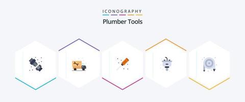 Plumber 25 Flat icon pack including hose. kitchen. truck. garbage. screwdriver vector