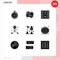 Pictogram Set of 9 Simple Solid Glyphs of science chemistry media burner path Editable Vector Design Elements